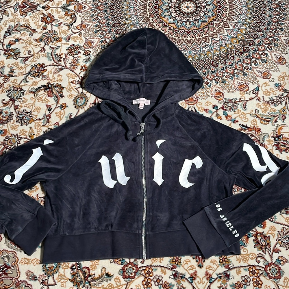 Juicy Couture Cropped Hoodie Jacket Black Extra Small Los Angeles